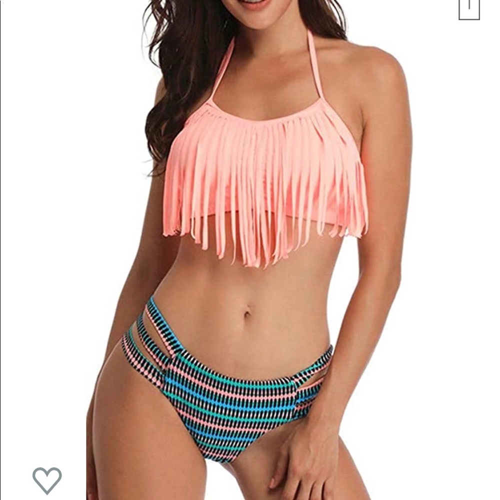 🔥sexy fringe 2 piece swimsuit with slit  bottoms